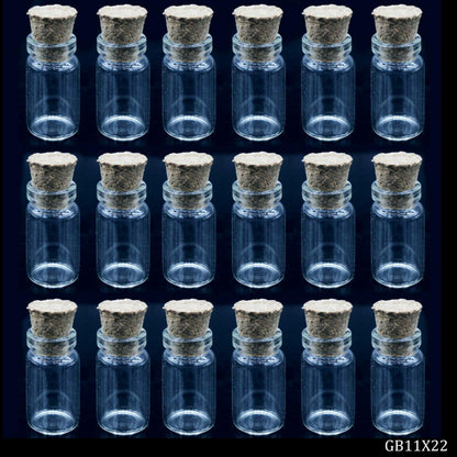 Gift To Love | Mini Glass Bottles With Cork | Size : 11 X 22 | Pcs : 18 Pcs Set | Code : GB11X22