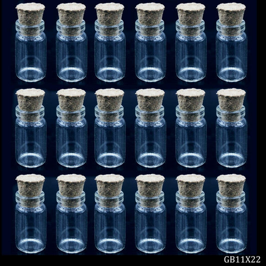Gift To Love | Mini Glass Bottles With Cork | Size : 11 X 22 | Pcs : 18 Pcs Set | Code : GB11X22