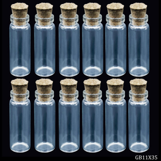 Gift To Love | Mini Glass Bottles With Cork | Size : 11 X 35 | Pcs : 12 Pcs Set | Code : GB11X35