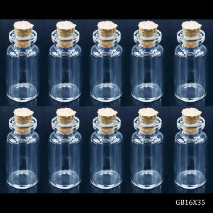 Gift To Love | Mini Glass Bottles With Cork | Size : 16 X 35 | Pcs : 10 Pcs Set | Code : GB16X35