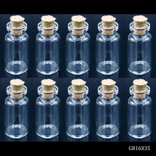 Gift To Love | Mini Glass Bottles With Cork | Size : 16 X 35 | Pcs : 10 Pcs Set | Code : GB16X35