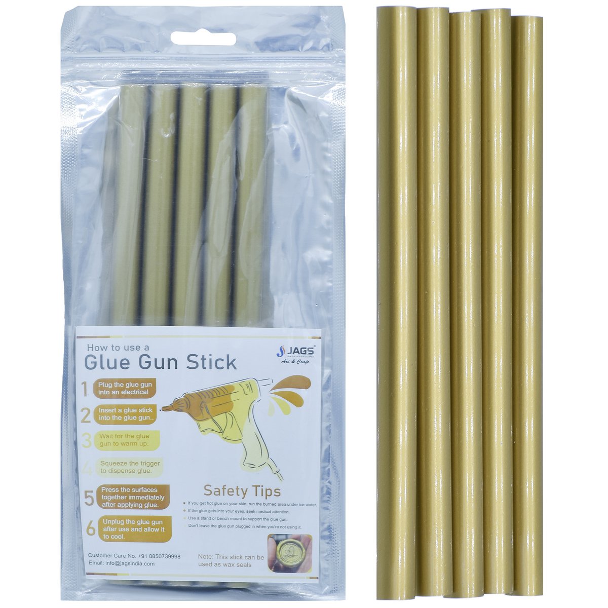 Gift To Love | Glue Stick Thick | Color : Metallic Gold | Size : 11 Mm X 20 Cm | Pcs : 5 Pcs | Code : GST5P-GD