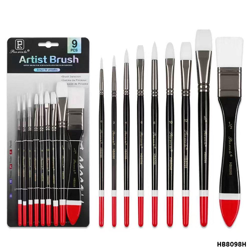 Gift To Love | Paint Brush | Color : Black Handle | Pcs : 9 Pc | Code : HB8098H
