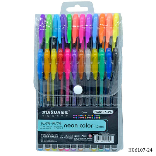 Gift To Love | Glitter Pen Neon Color | Size : 1.0 Mm | Pcs : 24 Pcs Set | Code : HG6107-24