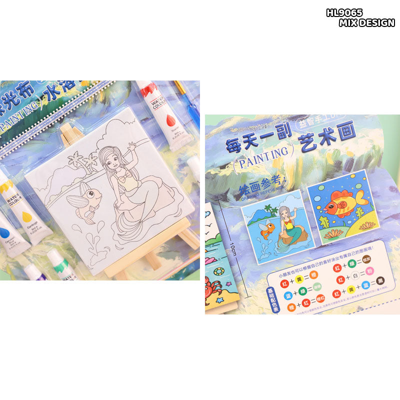 Hl9065 10X10Cm 3Pc Canvas Board With 1 Easel N Color Kit