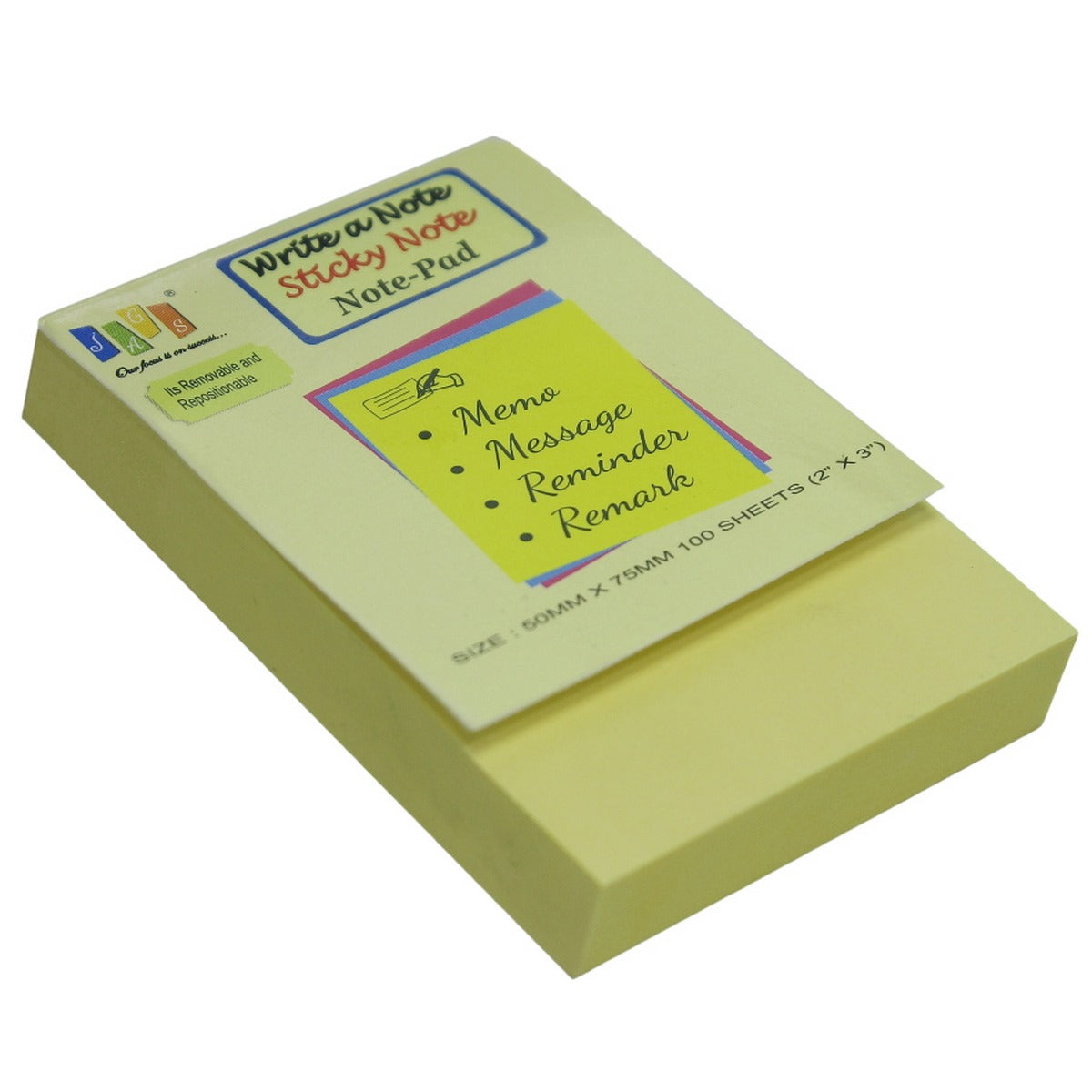 Gift To Love | Sticky Note Pad | Color : Yellow | Size : 50 X 75 Mm | Pcs : 100 Sheets | Code : JAGS-302Y