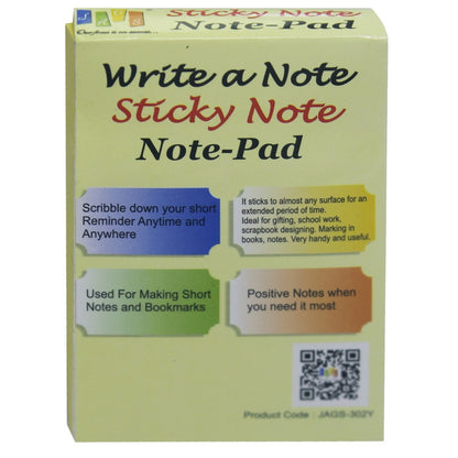 Gift To Love | Sticky Note Pad | Color : Yellow | Size : 50 X 75 Mm | Pcs : 100 Sheets | Code : JAGS-302Y