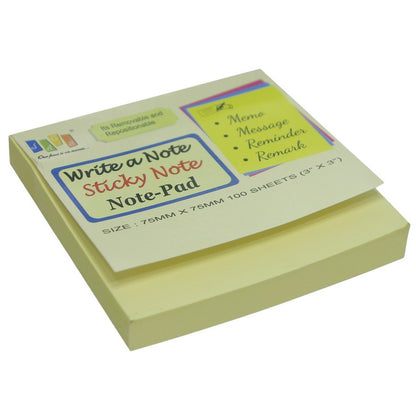 Gift To Love | Sticky Note Pad | Color : Yellow | Size : 75 X 75 Mm | Pcs : 100 Sheets | Code : JAGS-303Y