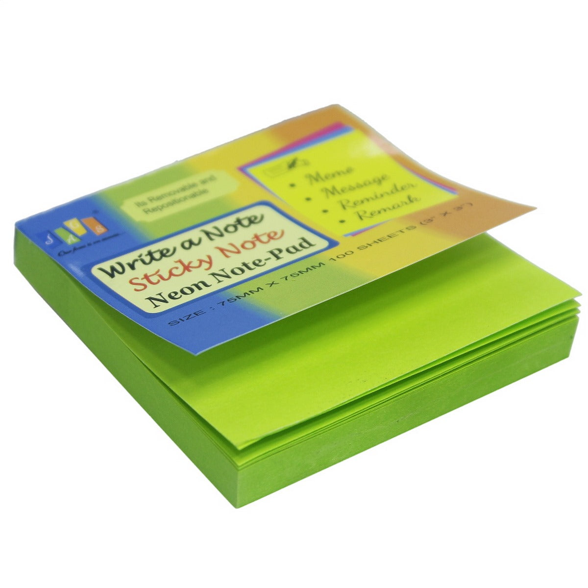 Gift To Love | Sticky Note Pad Neon | Size : 76 Mm X 76 Mm | Pcs : 100 Sheets | Code : JAGS-303