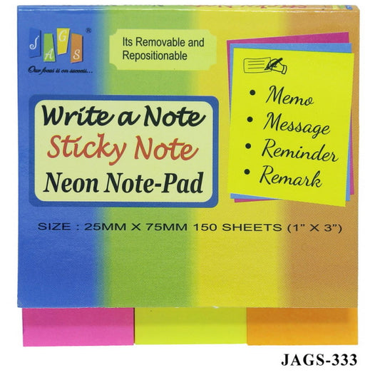 Gift To Love | Sticky Note Pad Neon Colours | Size : 25 Mm X 75 Mm | Pcs : 150 Sheets | Code : JAGS-333