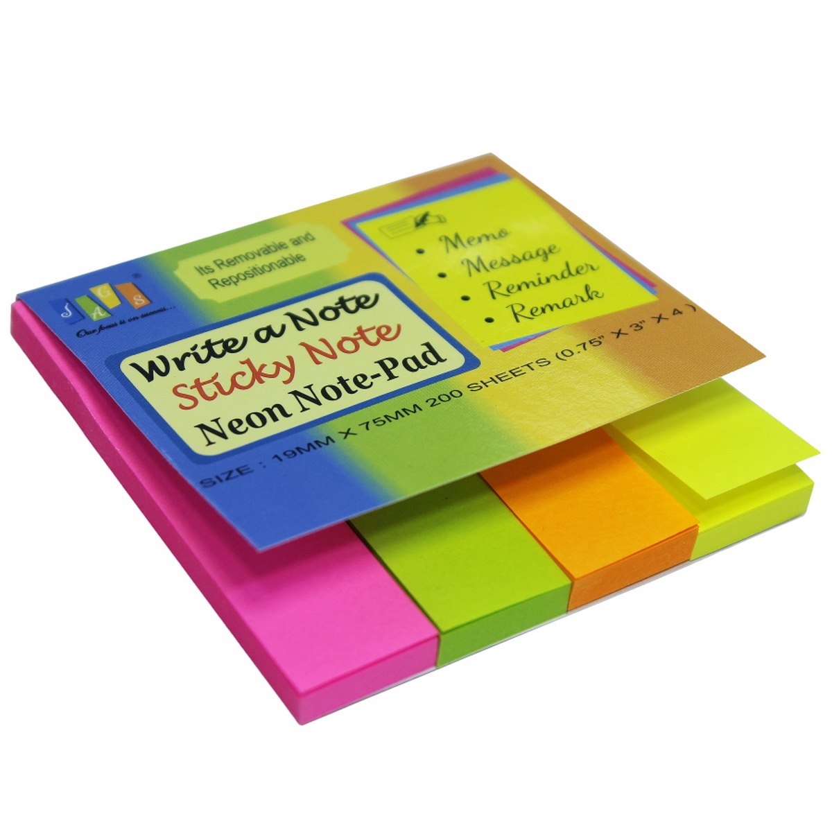 Gift To Love | Sticky Notepad Neon | Size : 19 X 76 Mm | Pcs : 200 Sheets | Code : JAGS-334