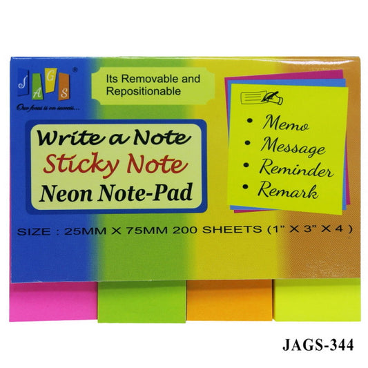 Gift To Love | Sticky Note Pad Neon Colours | Size : 25 X 76 Mm | Pcs : 200 Sheets | Code : JAGS-344