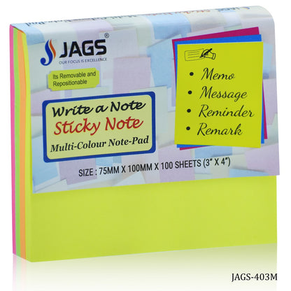 Gift To Love | Sticky Note Pad Neon Multi Colour | Pcs : 100 Sheets | Code : JAGS-403M