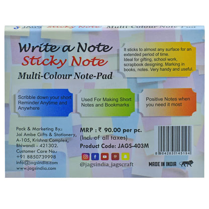 Gift To Love | Sticky Note Pad Neon Multi Colour | Pcs : 100 Sheets | Code : JAGS-403M