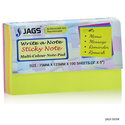 Gift To Love | Sticky Note Pad Neon Multi Colour | Pcs : 100 Sheets | Code : JAGS-503M