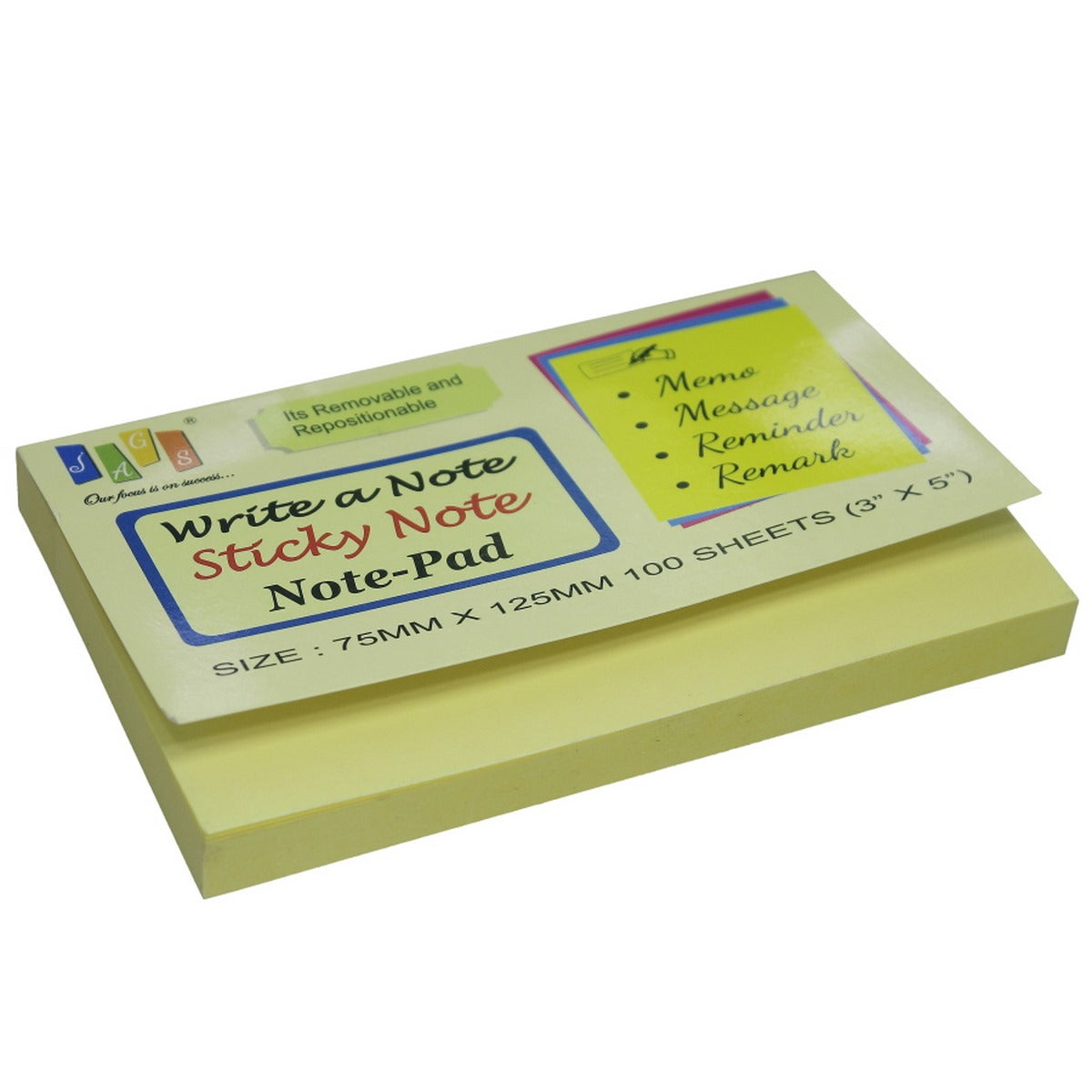 Gift To Love | Sticky Note Pad | Color : Yellow | Size : 76 X 125 Mm | Pcs : 100 Sheets | Code : JAGS-503Y