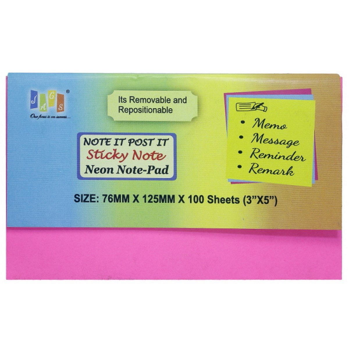 Gift To Love | Sticky Notepad Neon | Size : 75 X 125 Mm | Pcs : 100 Sheets | Code : JAGS-503