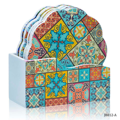 Gift To Love | Tea Coaster Printed Flower Mix Design | Pcs : 6 Pcs Set | Code : JB812-A