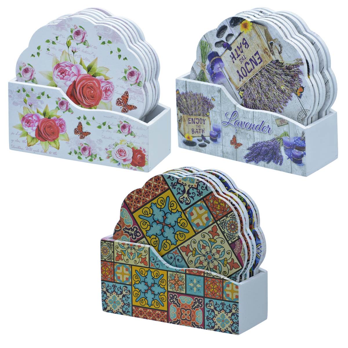 Gift To Love | Tea Coaster Printed Flower Mix Design | Pcs : 6 Pcs Set | Code : JB812-A