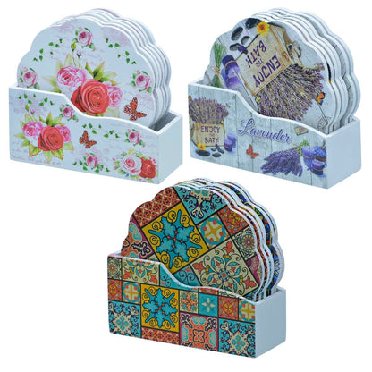 Gift To Love | Tea Coaster Printed Flower Mix Design | Pcs : 6 Pcs Set | Code : JB812-A