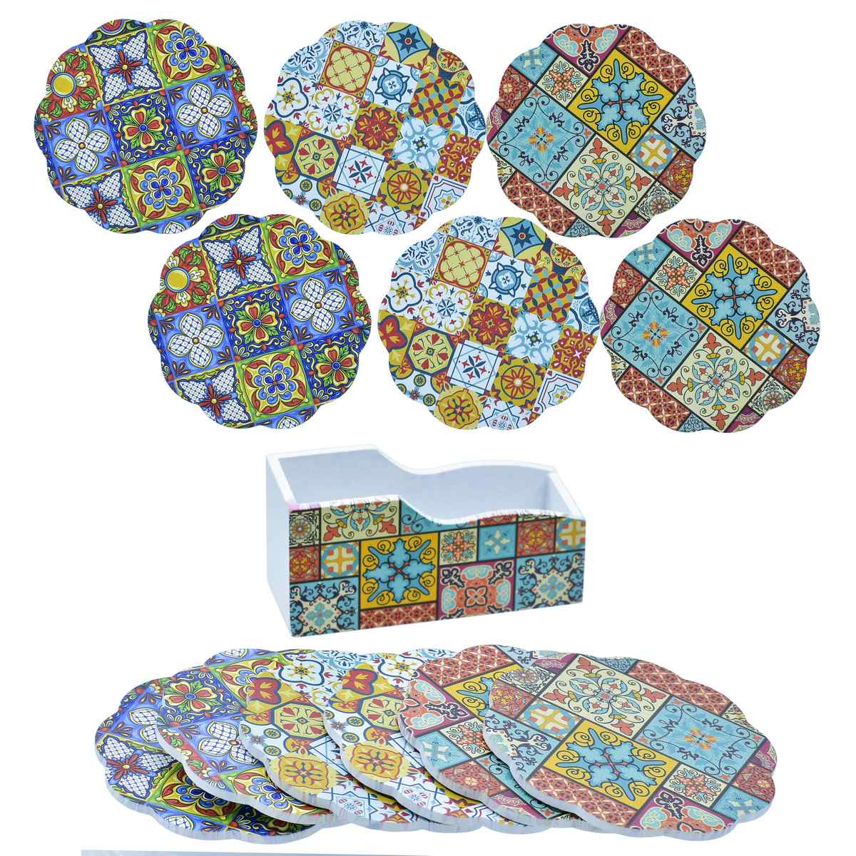 Gift To Love | Tea Coaster Printed Flower Mix Design | Pcs : 6 Pcs Set | Code : JB812-A