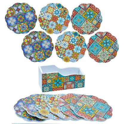 Gift To Love | Tea Coaster Printed Flower Mix Design | Pcs : 6 Pcs Set | Code : JB812-A