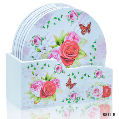 Gift To Love | Tea Coaster Printed Round Mix Design | Pcs : 6 Pcs Set | Code : JB812-B