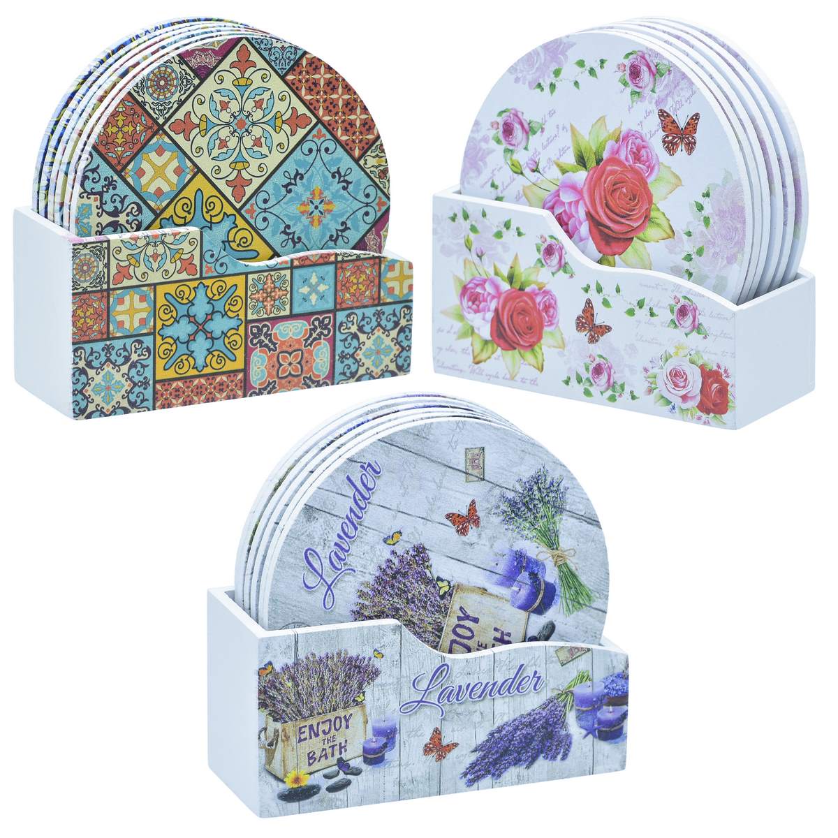 Gift To Love | Tea Coaster Printed Round Mix Design | Pcs : 6 Pcs Set | Code : JB812-B