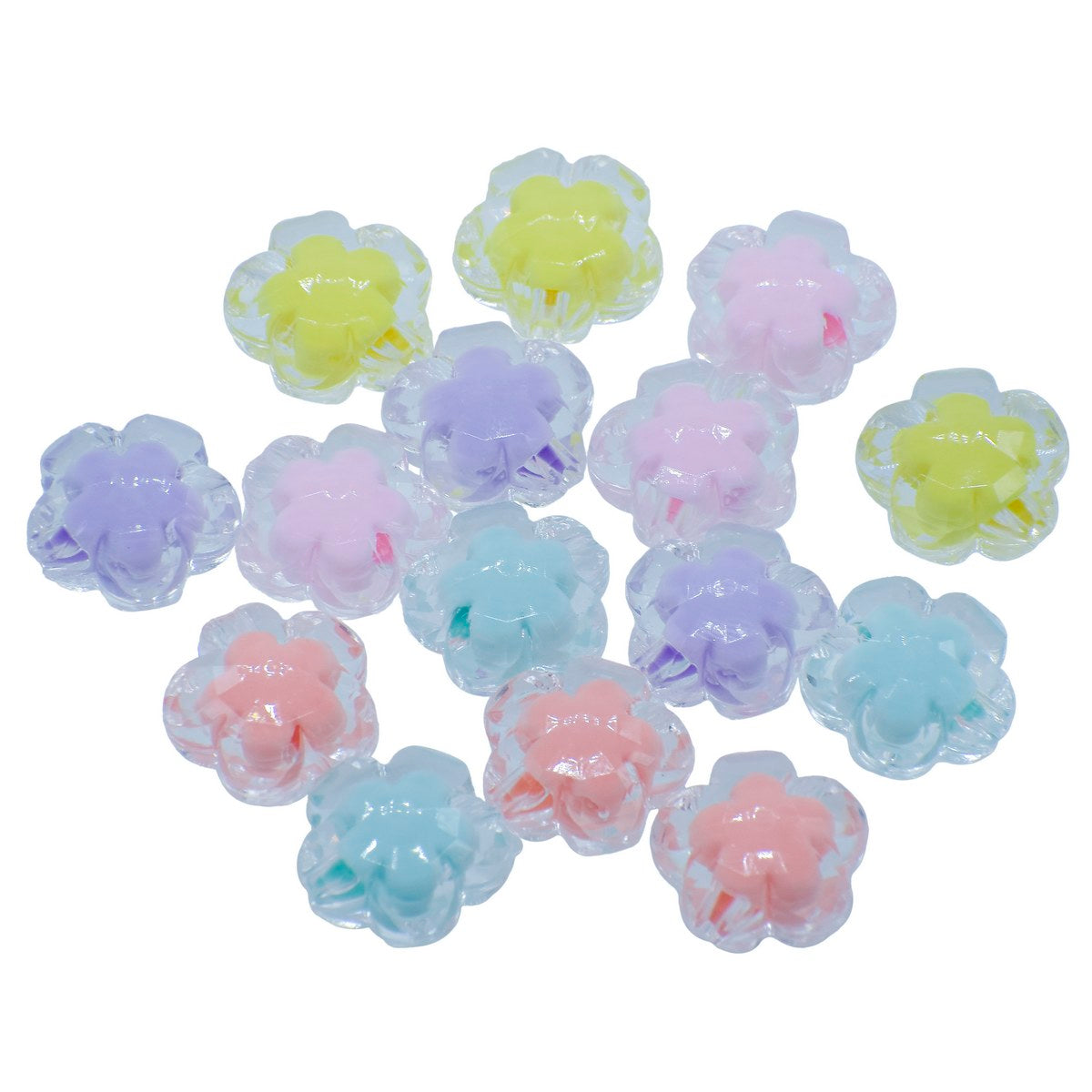 Gift To Love | Beads Two Ton Transparent Flower | Pcs : Set Of 15 | Code : JCCP26