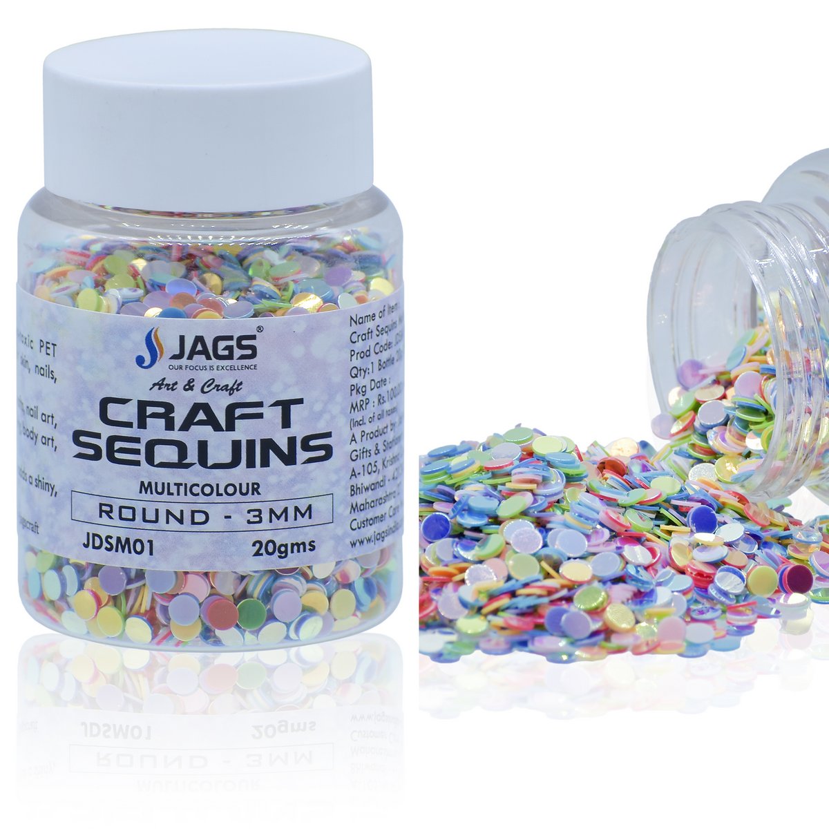 Gift To Love | Craft Sequins Round | Color : Multi Colour | Size : 3 Mm | Pcs : 20 Gms | Code : JDSM01