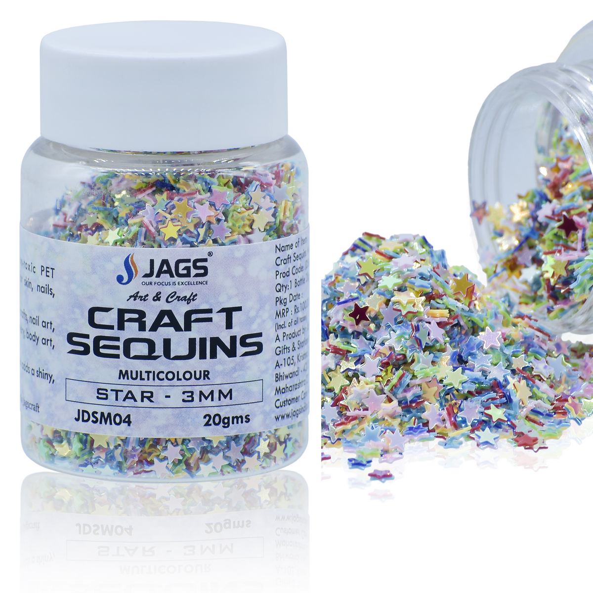 Gift To Love | Craft Sequins Star | Color : Multi Colour | Size : 3 Mm | Pcs : 20 Gms | Code : JDSM04
