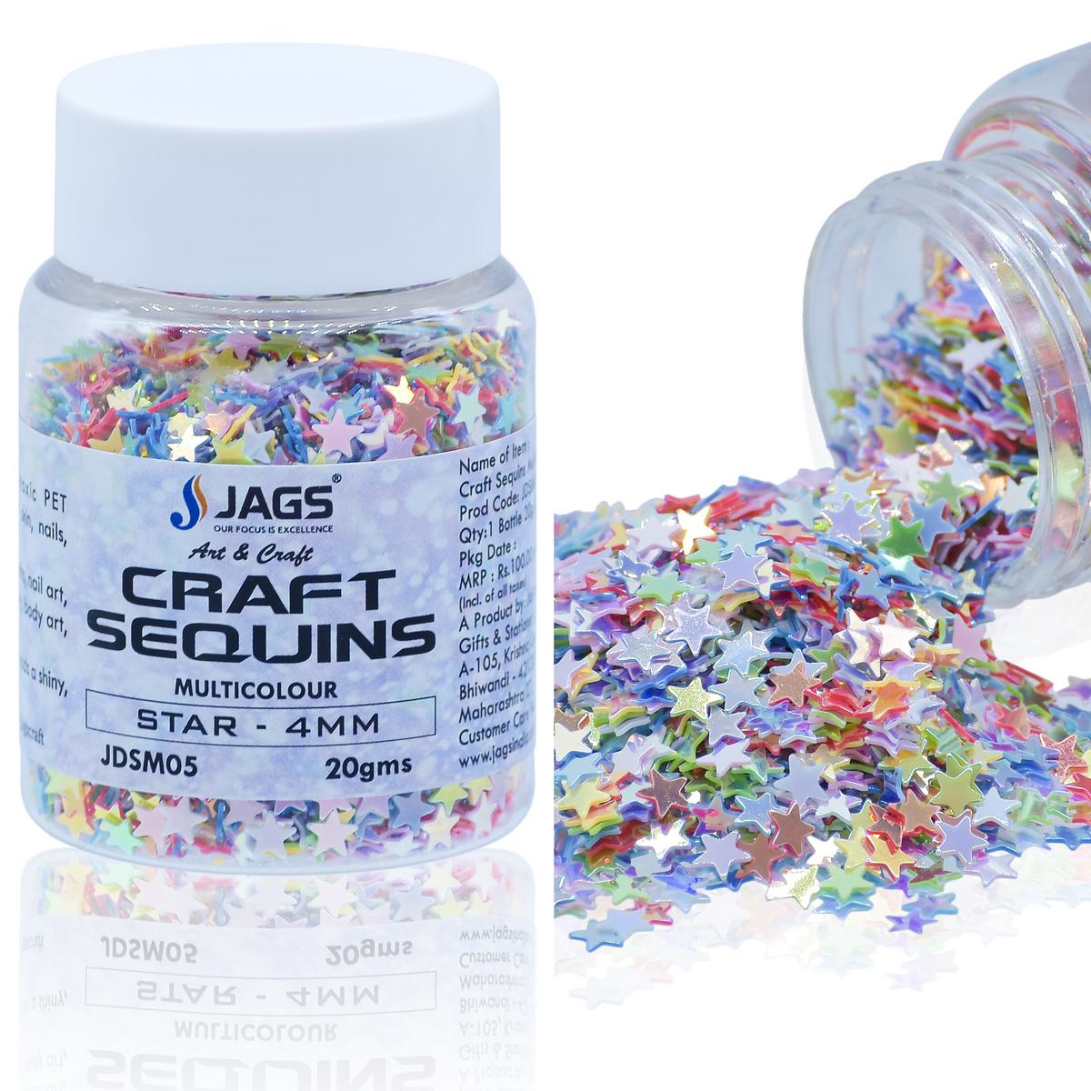 Gift To Love | Craft Sequins Star | Color : Multi Colour | Size : 4 Mm | Pcs : 20 Gms | Code : JDSM05