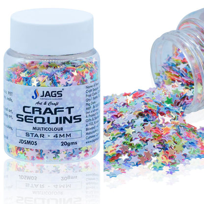 Gift To Love | Craft Sequins Star | Color : Multi Colour | Size : 4 Mm | Pcs : 20 Gms | Code : JDSM05