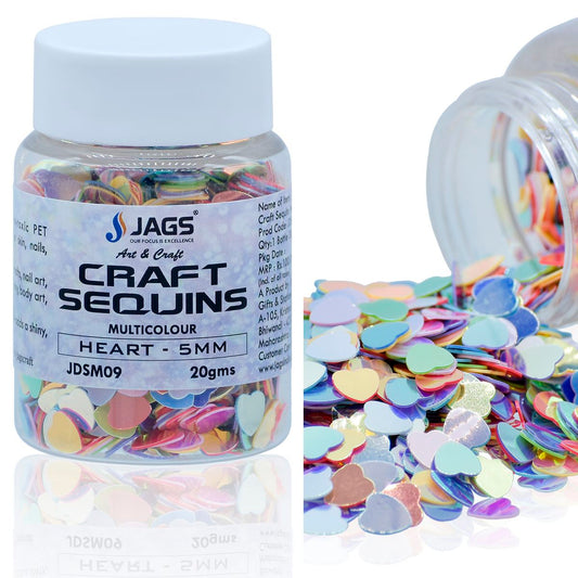 Gift To Love | Craft Sequins Heart | Color : Multi Colour | Size : 5 Mm | Pcs : 20 Gms | Code : JDSM09