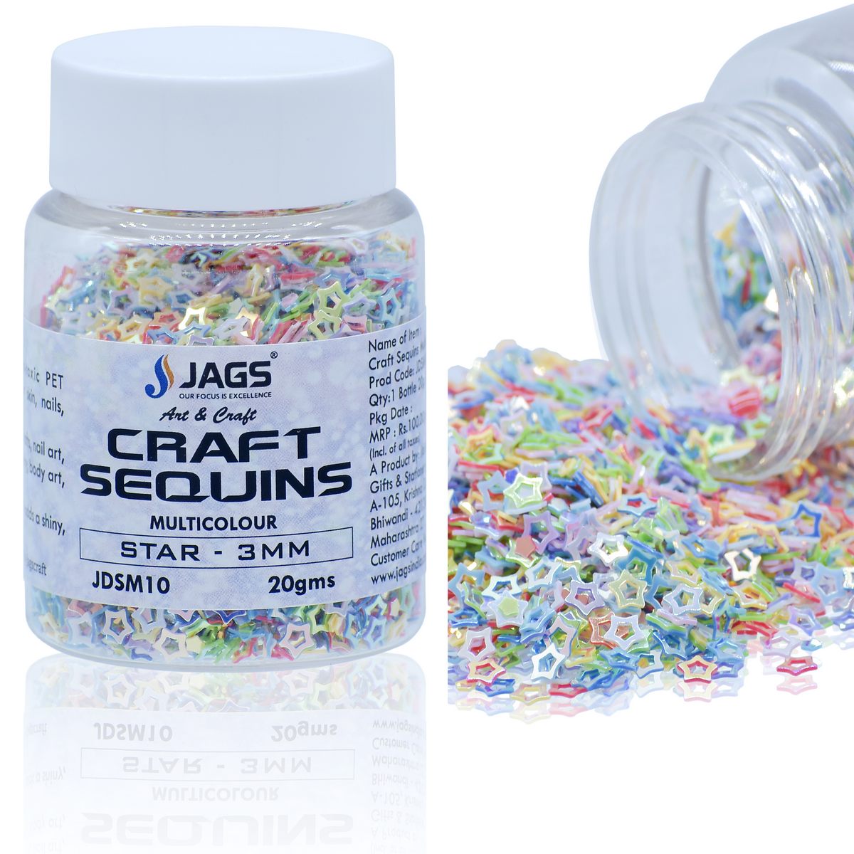 Gift To Love | Craft Sequins Star | Color : Multi Colour | Size : 3 Mm | Pcs : 20 Gms | Code : JDSM10