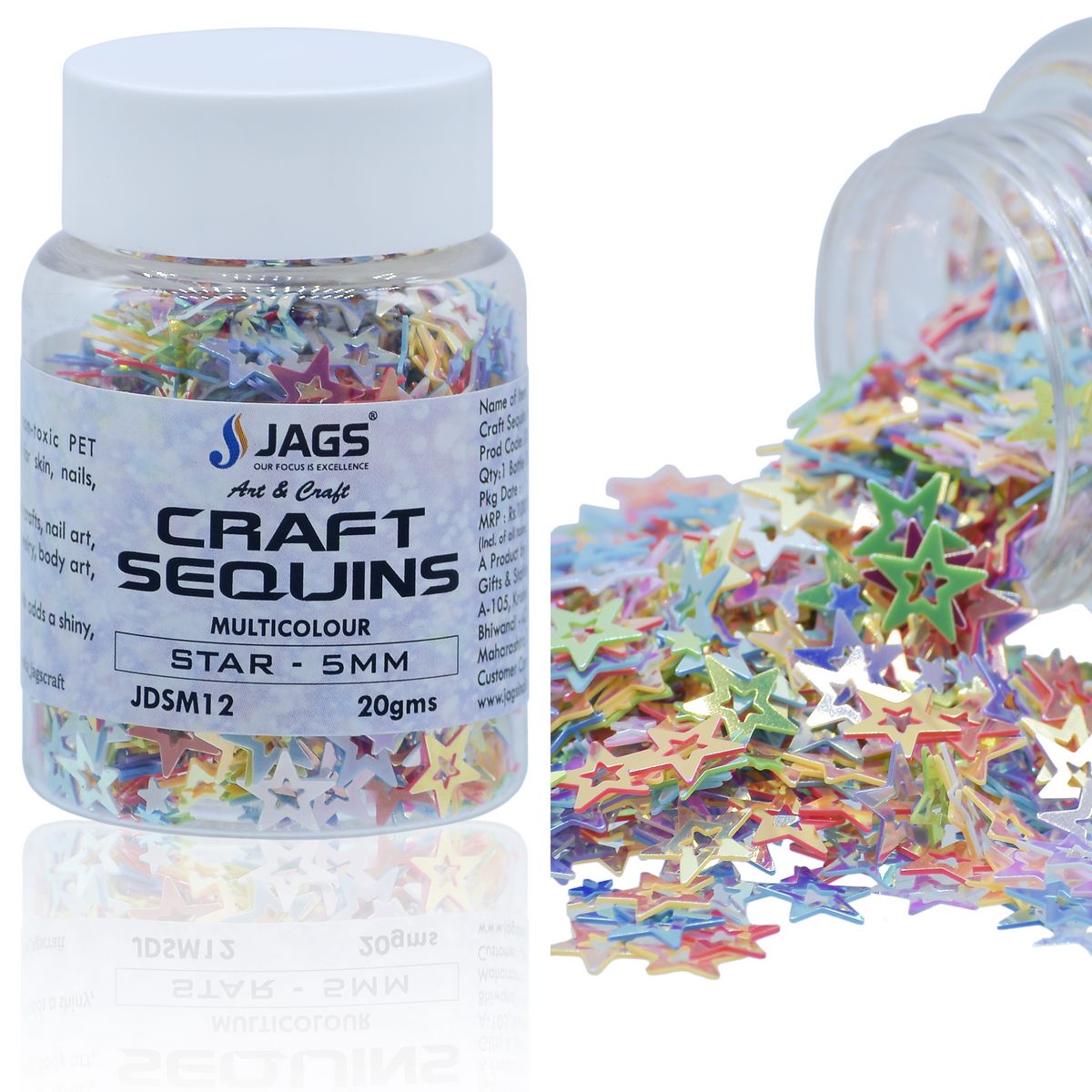 Gift To Love | Craft Sequins Star | Color : Multi Colour | Size : 5 Mm | Pcs : 20 Gms | Code : JDSM12