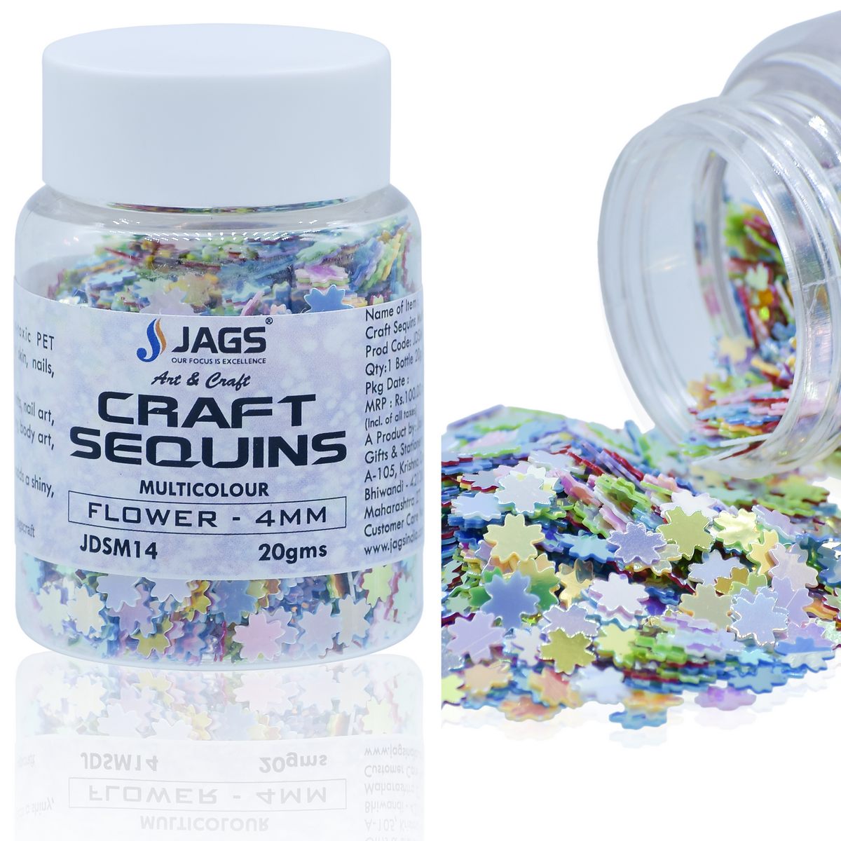 Gift To Love | Craft Sequins Flower | Color : Multi Colour | Size : 4 Mm | Pcs : 20 Gms | Code : JDSM14