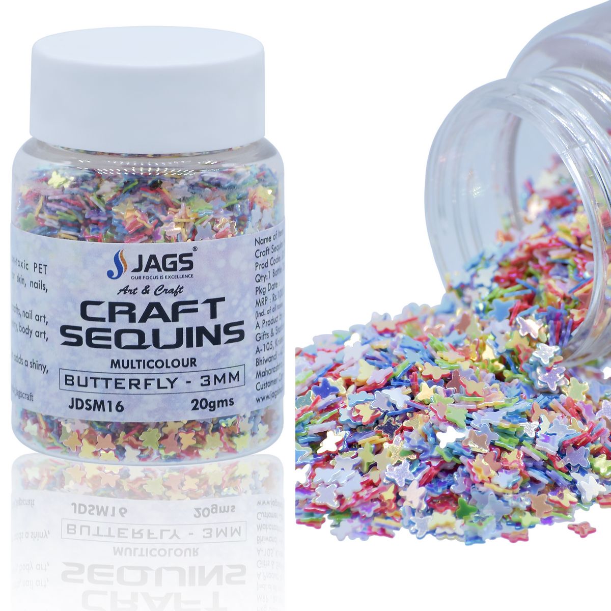 Gift To Love | Craft Sequins Butterfly | Color : Multi Colour | Size : 3 Mm | Pcs : 20 Gms | Code : JDSM16