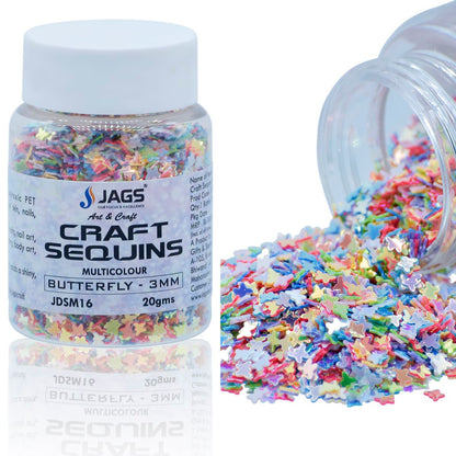 Gift To Love | Craft Sequins Butterfly | Color : Multi Colour | Size : 3 Mm | Pcs : 20 Gms | Code : JDSM16