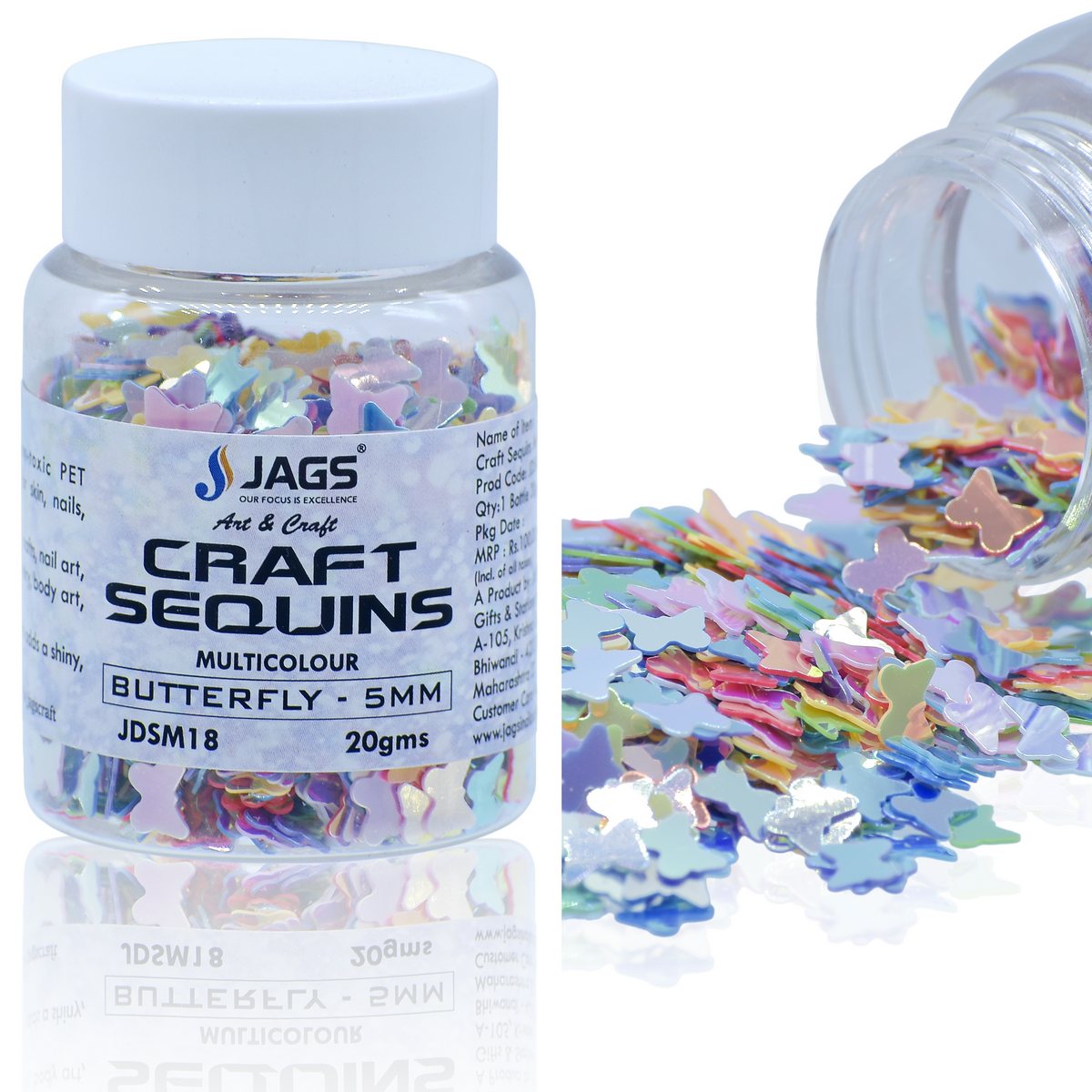 Gift To Love | Craft Sequins Butterfly | Color : Multi Colour | Size : 5 Mm | Pcs : 20 Gms | Code : JDSM18
