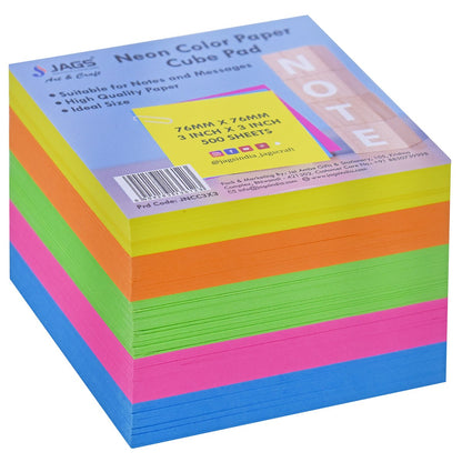 Gift To Love | Neon Color Cube Pad | Size : 3 X 3 Inch | Pcs : 500 Sheets | Code : JNCC3X3