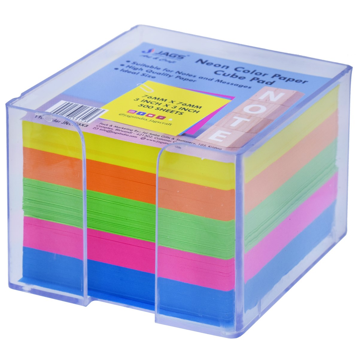Gift To Love | Neon Color Cube Pad | Size : 3 X 3 Inch | Pcs : 500 Sheets | Code : JNCC3X3