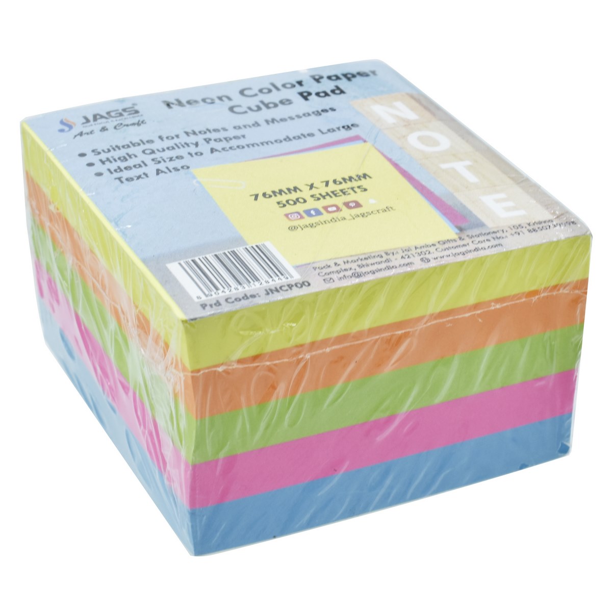 Gift To Love | Neon Color Paper Cube Pad | Size : 3 X 3 Inch | Pcs : 250 Sheets | Code : JNCP00