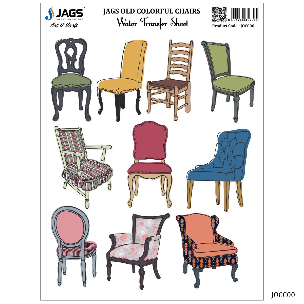 Gift To Love | Water Transfer Sheet Old Colorful Chair | Code : JOCC00