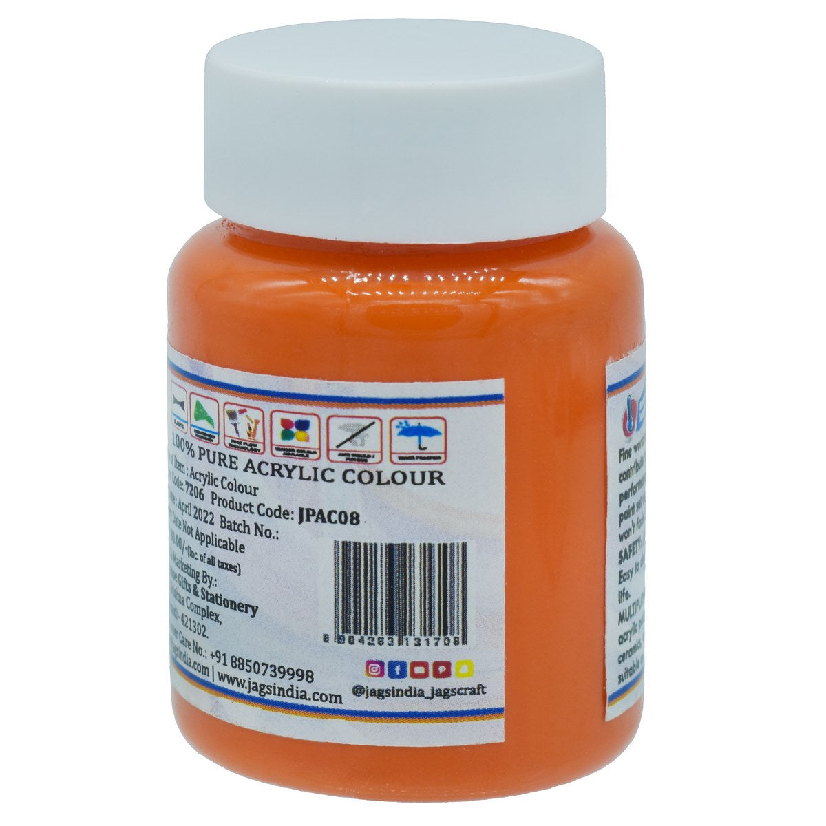 Gift To Love | Premium Acrylic Colour | Color : Orange | Size : 40 Ml | Code : JPAC08