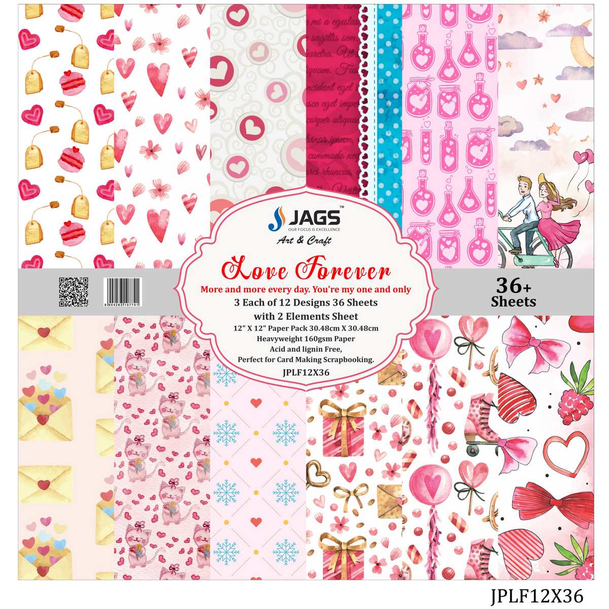 Gift To Love | Paper Love Forever | Size : 12X12 | Pcs : 36 Sheets | Code : JPLF12X36