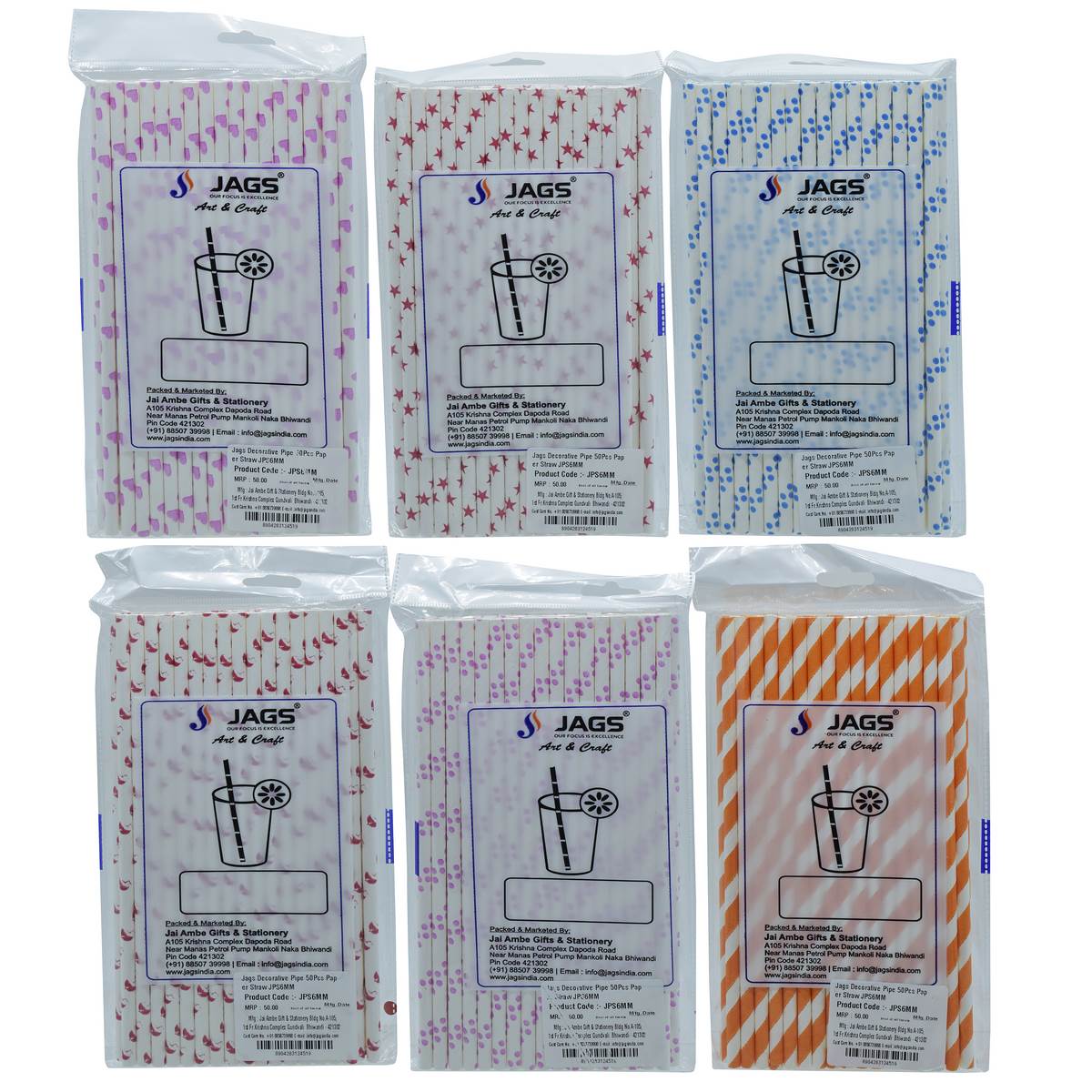 Gift To Love | Decorative Pipe Paper Straw | Pcs : 50 Pcs | Code : JPS6MM