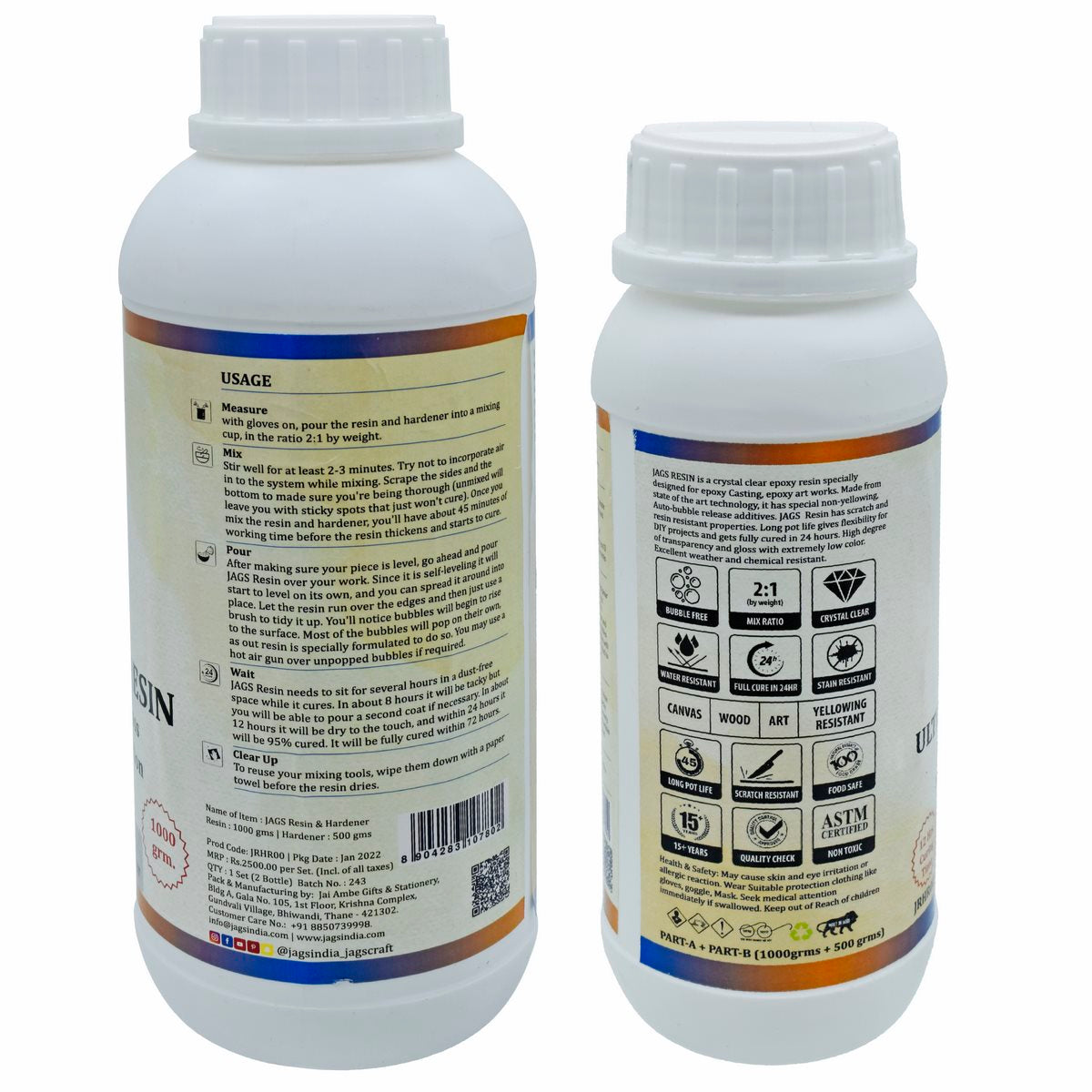 Gift To Love | Ultra Clear Set Resin | Pcs : 1000 Gm Resin, 500 Gm Hardener | Code : JRHR00