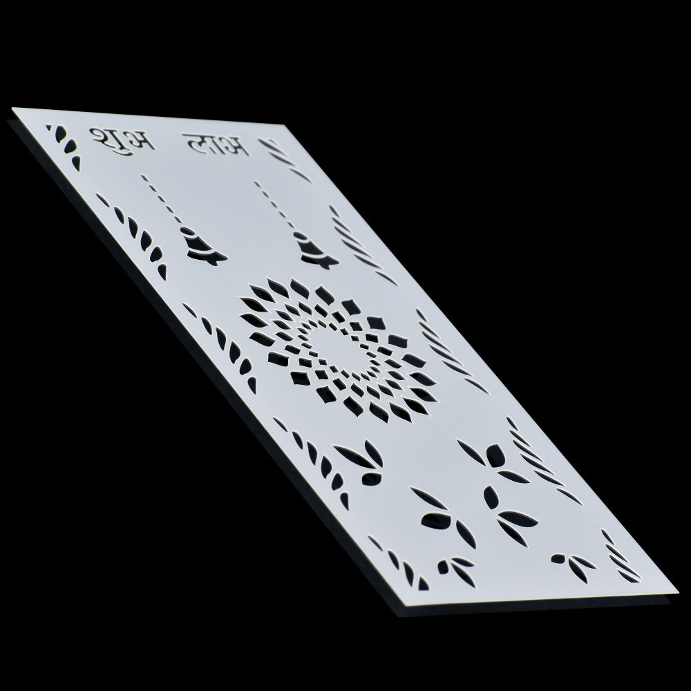 Gift To Love | Plastic Stencil Shubh Labh Bell | Size : 4 X 8 Inch | Code : JSP4X8R