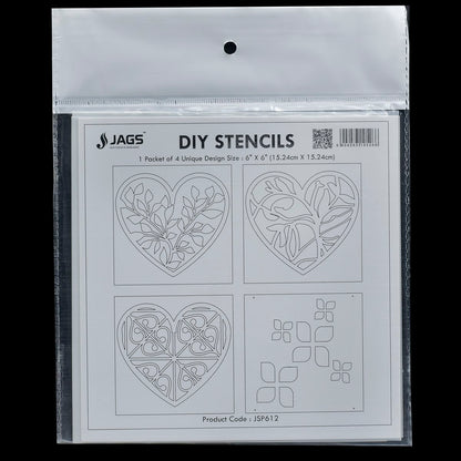 Gift To Love | Stencil Plastic | Size : 6 X 6 | Pcs : 4 Pcs Set | Code : JSP612